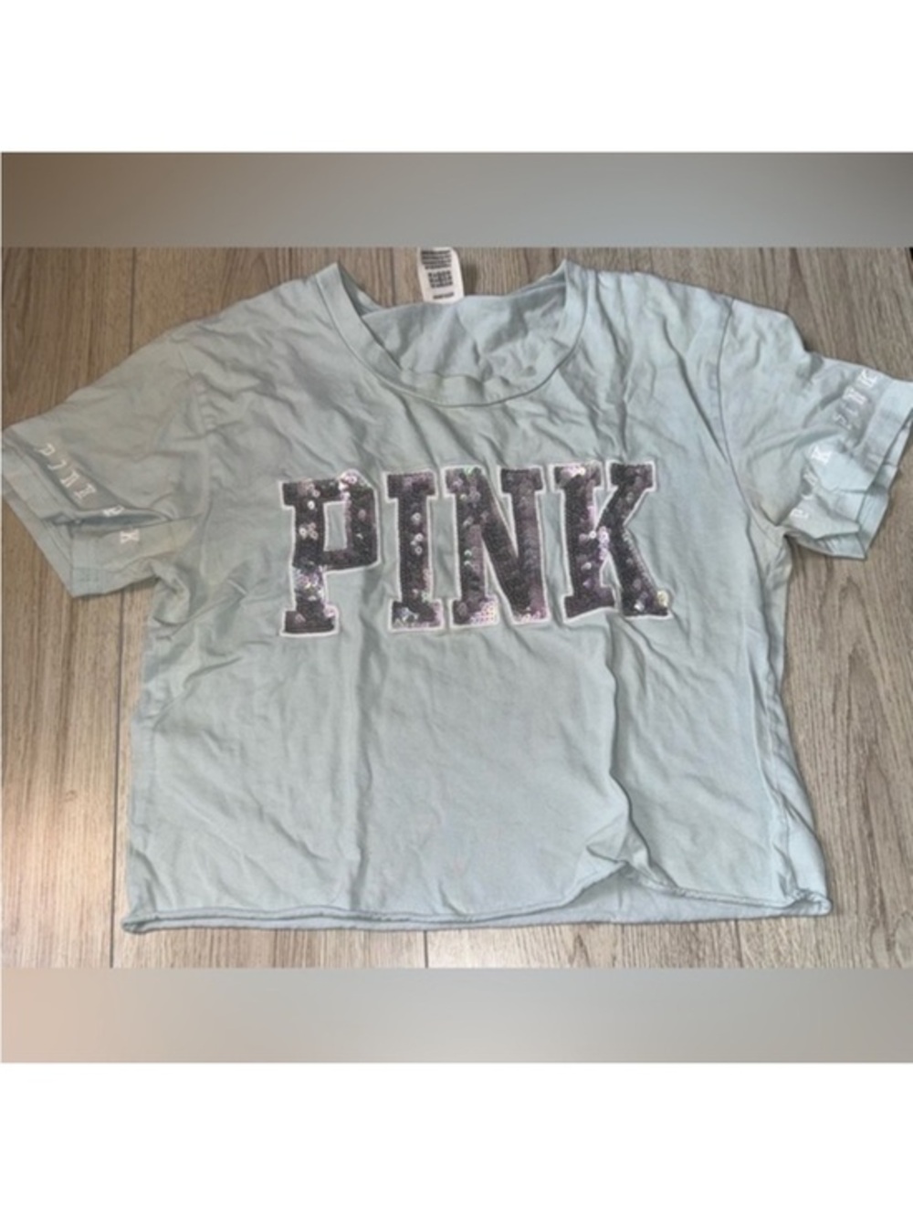 PINK Victoria's Secret blue silver bling sequin short sleeve shirt top